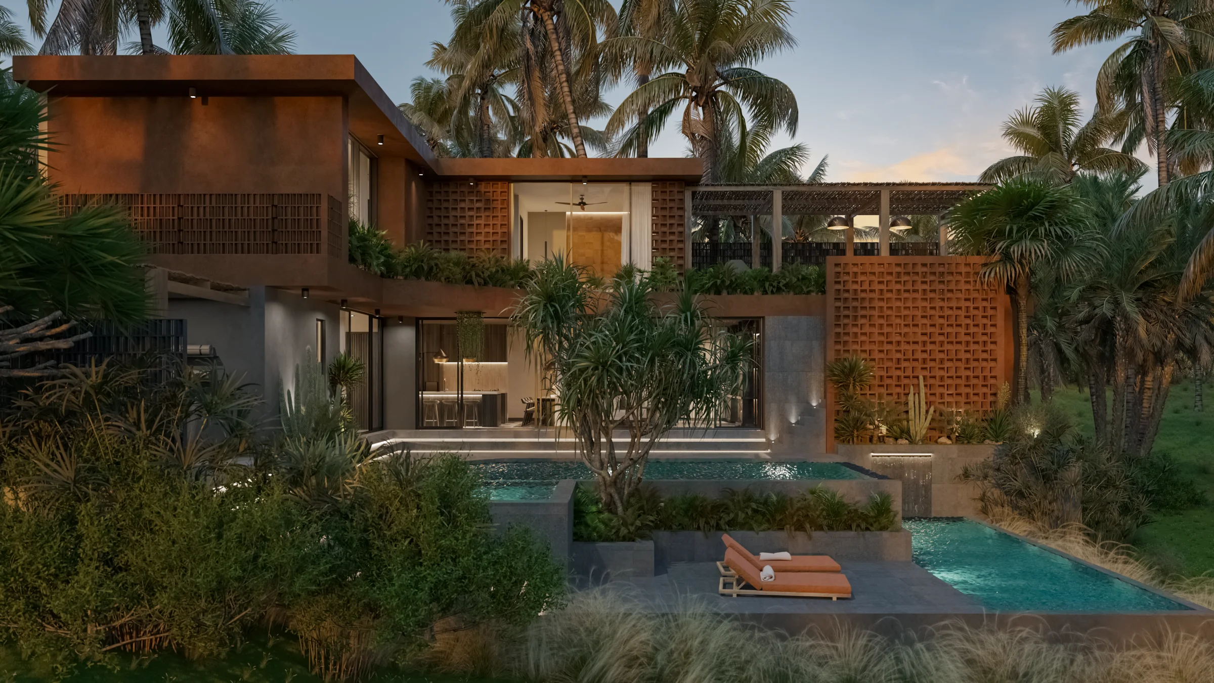 Suku Residences flagship villa - terracotta facade with private pool, Uluwatu Bali