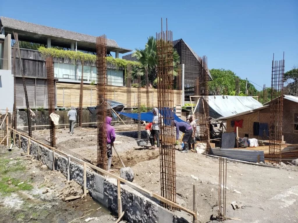 Reinforced concrete foundations being poured at the Aura Villas project