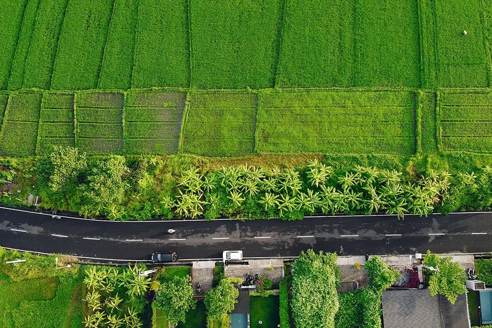 Aerial view of prime land in Bali for villa development